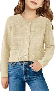 [Haloumoning] Girls' Crew Neck Knitted Jumper Long Sleeve Cardigan Pullover Kids Fashion Lightweight Cardigan