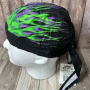 Danbanna Headgear Capsmith Biker Bandana Doo Rag Skull Cap Green Purple Flames