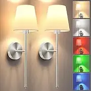 JOFIOS Battery Operated Wall Sconces Set of 2,Silver Wireless Wall Lights with Remote,9 Colors Modes Rechargeable Wall lamp for Bedroom Living Room Decor
