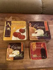 Pier 1 Imports Hand Painted Cucina Antipasto Di Giorno Square Plate New Set 4