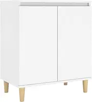 vidaXL Sideboard with Solid Wood Legs Side Book Storage Cabinet Home Organiser Standing Shelf Rack Study Office Furniture White Engineered Wood