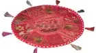 22" Inch Red Handmade Round Patchwork Indian Home Decorative Floor Cushion Cover