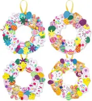 Whaline 12 Sets Easter Foam Stickers Wreath Signs with 400Pcs Yellow