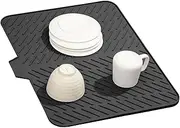 Dish Draining Mat, Dishwasher Draining Mat, Ideal for Drawer Liner and Sink Use 22.83x16.93 inches, Kitchen Counter Accessory, Gray, Black, Silicone 570g