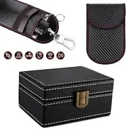 FOVNOT Faraday Box for Car Keys Anti Theft Car Key Box RFID Signal Blocking Box Faraday Key Fob Protector Box Leather Signal Blocker Box for Car Keys（1 Box + 2 Bag）