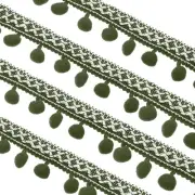 Embroidered Trim Ribbon, 20 Yards Pompoms Trim Fringe for Crafts, Dark Green