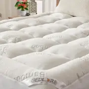 Thick Pillowtop Bamboo Mattress Topper Breathable Matress Pad Deep Pocket Cover