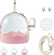 Carryable Large Space Birdcage, Clear Small Animal Carrier, Bird Carrier Travel Cage with Shoulder Strap & Water Bottle& Station Frame, Convenient and Versatile Outdoor Pet Transport (Pink)
