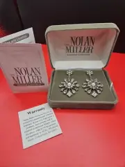 Nolan Miller Silver Snowflake Earrings Rhinestone Prong Set Dangle Drop Pierced