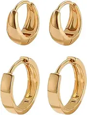 [JERYAQTQ] 2 Pairs Huggie Hoop Earrings 14k Gold Filled Tiny Hoop Earrings Set Hypoallergenic Small Cartilage Earrings Minimalist Thick Chunky Sleeper Cuffs Earrings For Women Men Girls