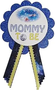 [Amy's Bubbling Boutique] Galaxy Baby Shower Pins for Family to Wear at Gender Reveal Outer Space Theme Rockets It's a Boy Sprinkle, One Size, cardstock and satin, no gemstone
