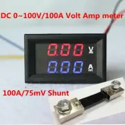 Digital Panel Meter DC 100V/100A Ammeter Voltmeter Amp Blue/Red LED + 100A Shunt