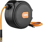 Freeman P1465CHR 1/4" x 65' Compact Retractable Air Hose Reel with Fittings Spring Loaded Compressed Air Hose with Auto-Guide Rewind & 180° Swivel Mount, Black, Orange