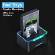 USB 3.0 To SATA Dual Bay RGB Lamp Effect Hard Disk Hard Drive Docking Station US