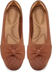 [Ablanczoom] Ballet Flats Shoes for Women: Dressy Round Toe Bow Knit Flats Comfortable Slip On Dress Shoes for Work Business Wedding