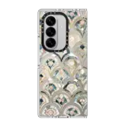 Galaxy Z Fold7 Clear Magnetic Case Art Deco Marble Tiles in Soft Pastel on transparent 2