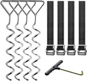 Trampoline Anchor Kit Tie Down System with Spiral Ground Anchor Stakes