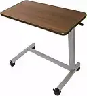 Vaunn Adjustable Overbed Bedside Table With Wheels - Walnut Brown