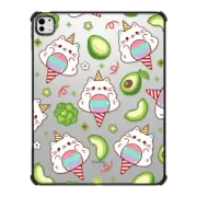 iPad Pro 13-inch (M4) iPad Impact Case Magical Unicorn Cat Candy Floss with Avocado Broccoli - Cute Kitten Animal Cotton Candy with Fruit & Sweet Food