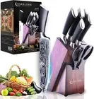 7-Piece Kitchen Knife Set With Block - Professional Stainless Steel Damascus Kni
