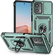 Case for Motorola Moto Edge 30 Neo, Rugged Shockproof Cover with 360° Rotatable Magnetic Kickstand and Slide Camera Lens Cover Case for Motorola Moto Edge 30 Neo-Dark Green