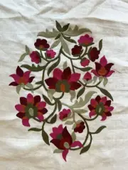 Schumacher Fabric Antalya Medallion Crewel Embroidery Garnet Linen Floral Damask