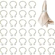 30PCS Pearl Napkin Rings, Metal Gold Napkin Holders, Elegant Pearl Stainless Steel Napkin Rings for Wedding Party Holiday Banquet Christmas Dinner Table Decorations (Gold)