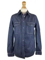 Next Dark Blue Denim Snap Button Front Collared Long Sleeve Shirt UK10 A41