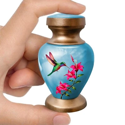 Small Keepsake Cremation Urns for Human Ashes - Blue Hummingbird