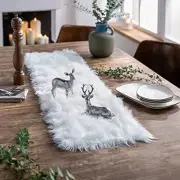 Table Runner Thanksgiving Modern Small White Fur Table Runners for Party Birt...
