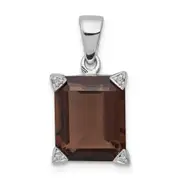 Sterling Silver Rhodium Smoky Quartz Diamond Pendant