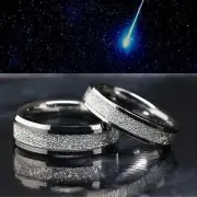 His & Hers 3pc Tungsten Wedding Bands Set with Artificial Meteorite