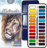 Mozart 24-Color Watercolor Paint Set W/ Brush - Portable Metal Box - Non-Toxic