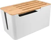 [Gadpiparty] Desktop Cord Organizer Box with Bamboo Lid Cable Management for Home Office Heat Dissipation Space Saving Design Detachable Storage for Wires Sockets