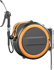 Air Compressor Hose Reel, with 20m Hose, 180° Rotate, Auto Lock & Rewind, for Garden, Car Wash, Pet Bath