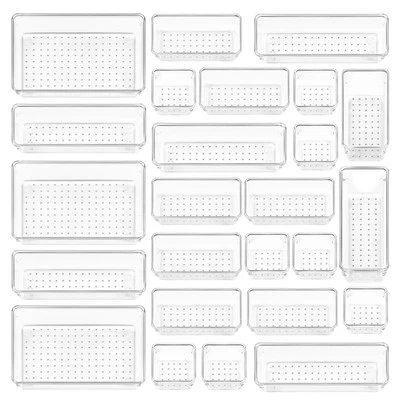 25 Pcs Clear Plastic Drawer Divider Organizers Storage Bins for Makeup Jewelry