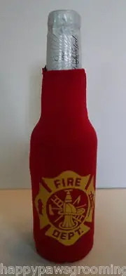 FIRE DEPARTMENT Dept Fighter Beer Soda Water BOTTLE Wrap Cooler Jacket KOOZIE