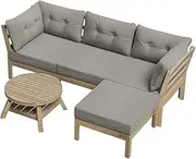 LI LIVSIP Garden Outdoor Sofa 5 Piece - 1 Coffee Table, 1 Lounge Chair, 2 Corner Sofa, 1 Ottoman, Wooden Patio Furniture with Removable Washable Cushion Covers, for Backyard Pool Garden Deck, Grey