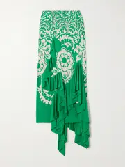 [Etro] Etro - Ruffled Printed Stretch-cady Midi Skirt - Green - IT46 IT 46 Green