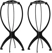 Wig Stand,Folding Wig Stand for All Wigs and Hats,Collapsible Wig Dryer Hat and Cap Holder 2Pcs Packed(Black)