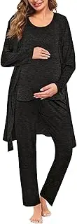 [SWOMOG] Maternity Nursing Robe Set 3 Piece Postpartum Pajamas Women Breastfeeding Pregnancy Hospital Labor Delivery Pjs