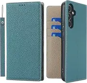 [ELTEKER] Samsung Galaxy A54 Mobile Phone Case [Genuine Leather] Galaxy A54 Flip Case with Card Slot, Protective Leather Case for Galaxy A54 5G Light Blue