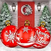 Jetec 3 Pcs 32 Inch Giant Inflatable Christmas in July Ball PVC Inflatable Decorated Ball Large Holiday Inflatables Outdoor Decorations Christmas Blow up Yard Decor Giant Ornaments(Snowflake)