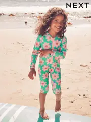 Green/Pink Flower Long Leg Sunsafe Swimsuit (3mths-8yrs) (AB7028) | $31 - $35
