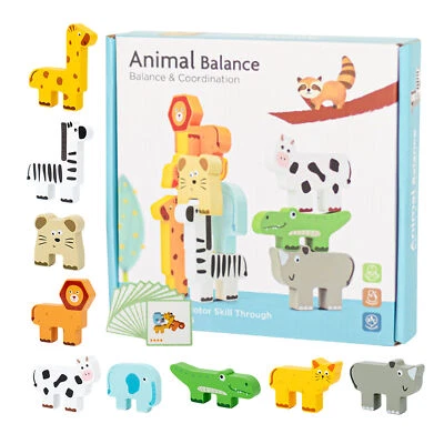 Wooden Balance Blocks Toys For Children Animal Dinosaur Building Stacking High