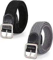 [AYNKH] 2 Pcs Elastic Canvas Belts for Kids - Unisex Boys and Girls elastic belt, Snake Belts for Kids, girls belt Boys Belts Age 9-12, Men's Belts for Jeans, Toddler Belts, Black, Grey, One Size