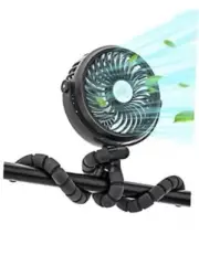 Battery Operated Stroller Fan, Battery Powered Fan, Portable USB Stand Black