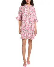 GANNI Pleated Georgette Ruffle V-Neck Mini Dress