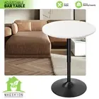 White Wooden Round Bar Table Adjustable Height Tabletop Chrome Base Pub Kitchen