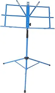Small Music Stand,Metal Portable Shelf Easy Assemble Sheet Music Holder,Adjustable Lift Fold Rack for Family Use (Blue)